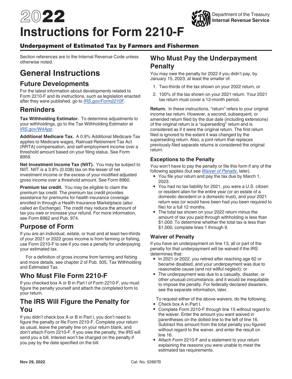 Download Instructions For IRS Form 2210 F Underpayment Of Estimated Tax 