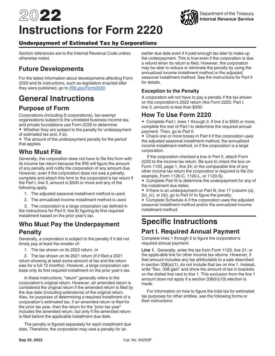 Instructions for IRS Form 2220 Underpayment of Estimated Tax by Corporations, Page 1
