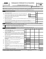 Document preview: IRS Form 2220 Underpayment of Estimated Tax by Corporations, 2022