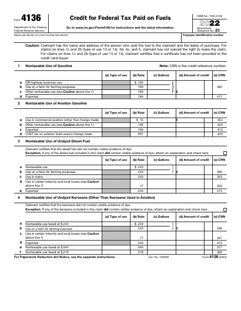 IRS Form 4136 2022 Printable Pdf
