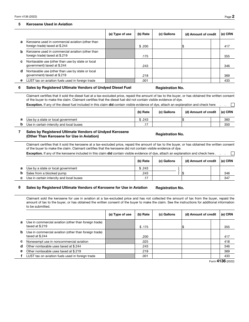 IRS Form 4136 Credit for Federal Tax Paid on Fuels, Page 2