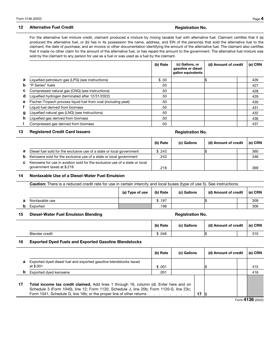 IRS Form 4136 Credit for Federal Tax Paid on Fuels, Page 4