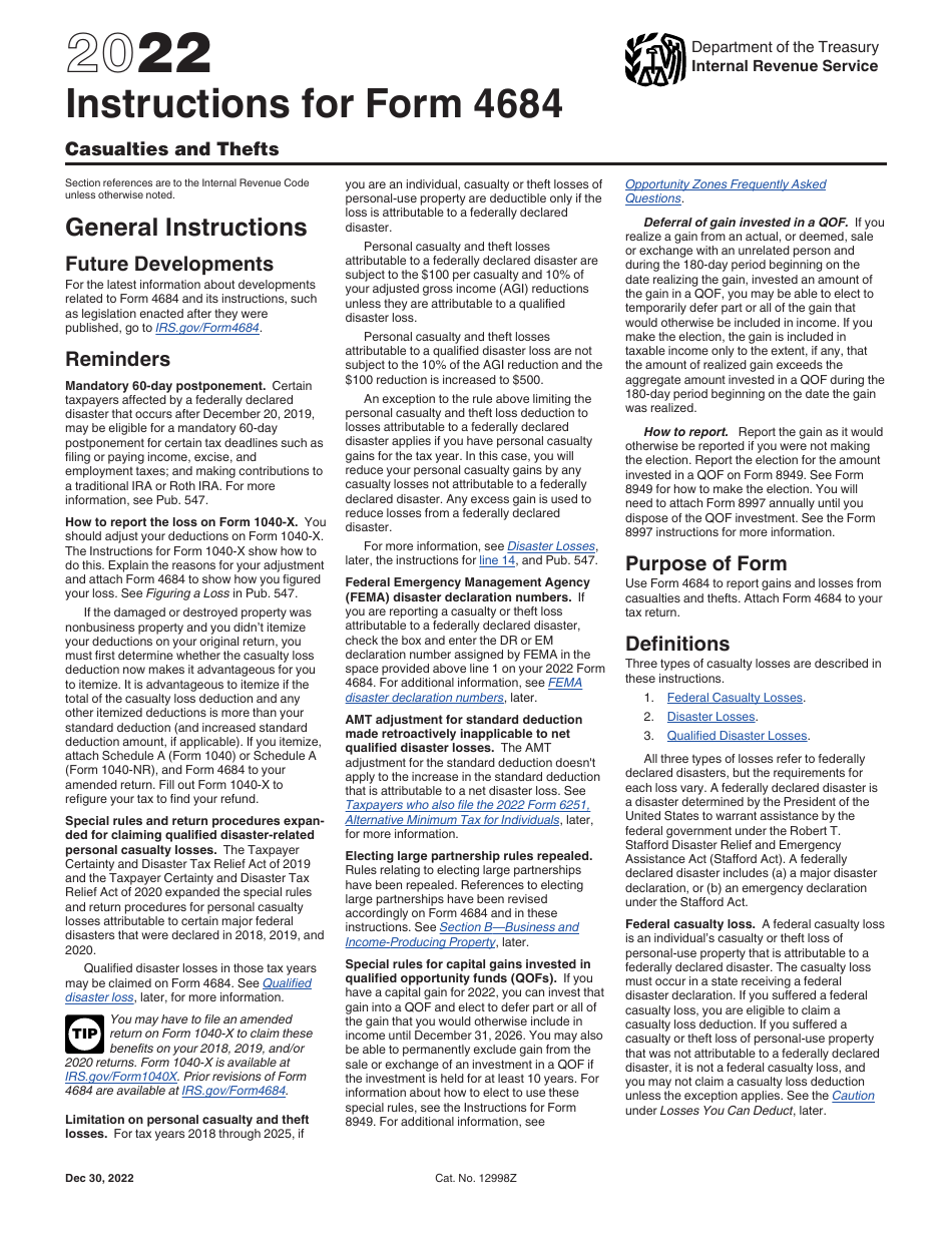 Download Instructions For Irs Form 4684 Casualties And Thefts Pdf 2022 Templateroller 5700