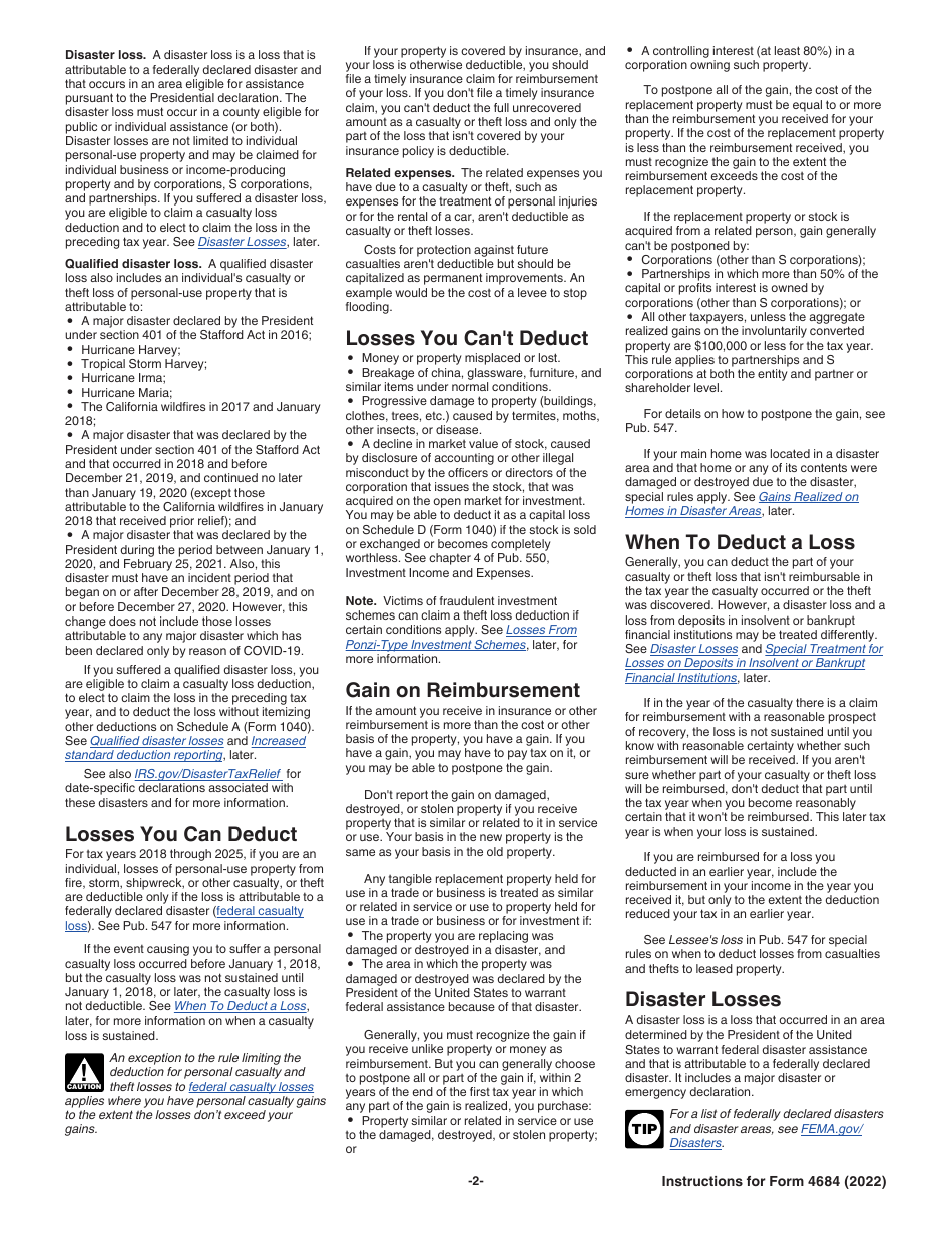 Instructions for IRS Form 4684 Casualties and Thefts, Page 2