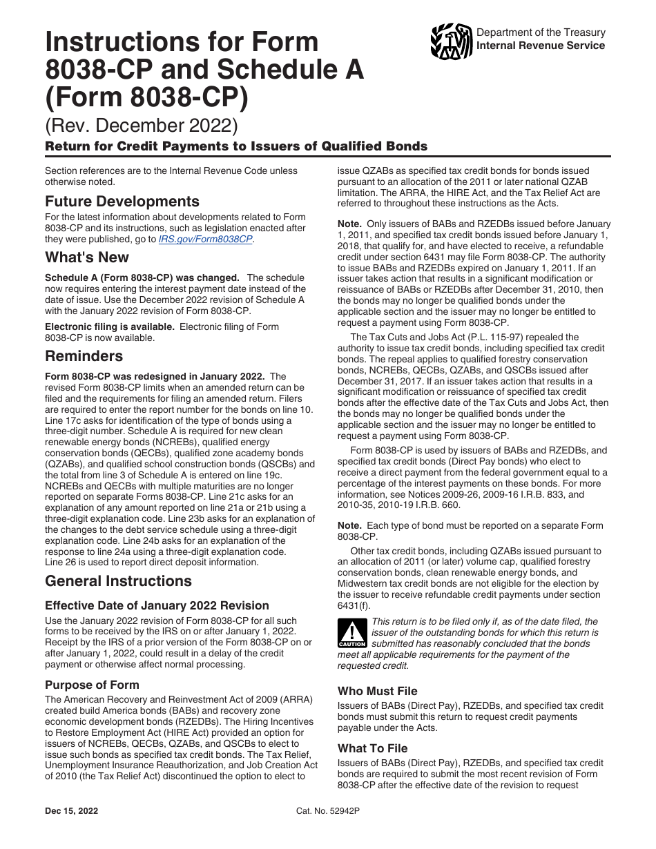 Download Instructions for IRS Form 8038-CP Schedule A Return for Credit ...