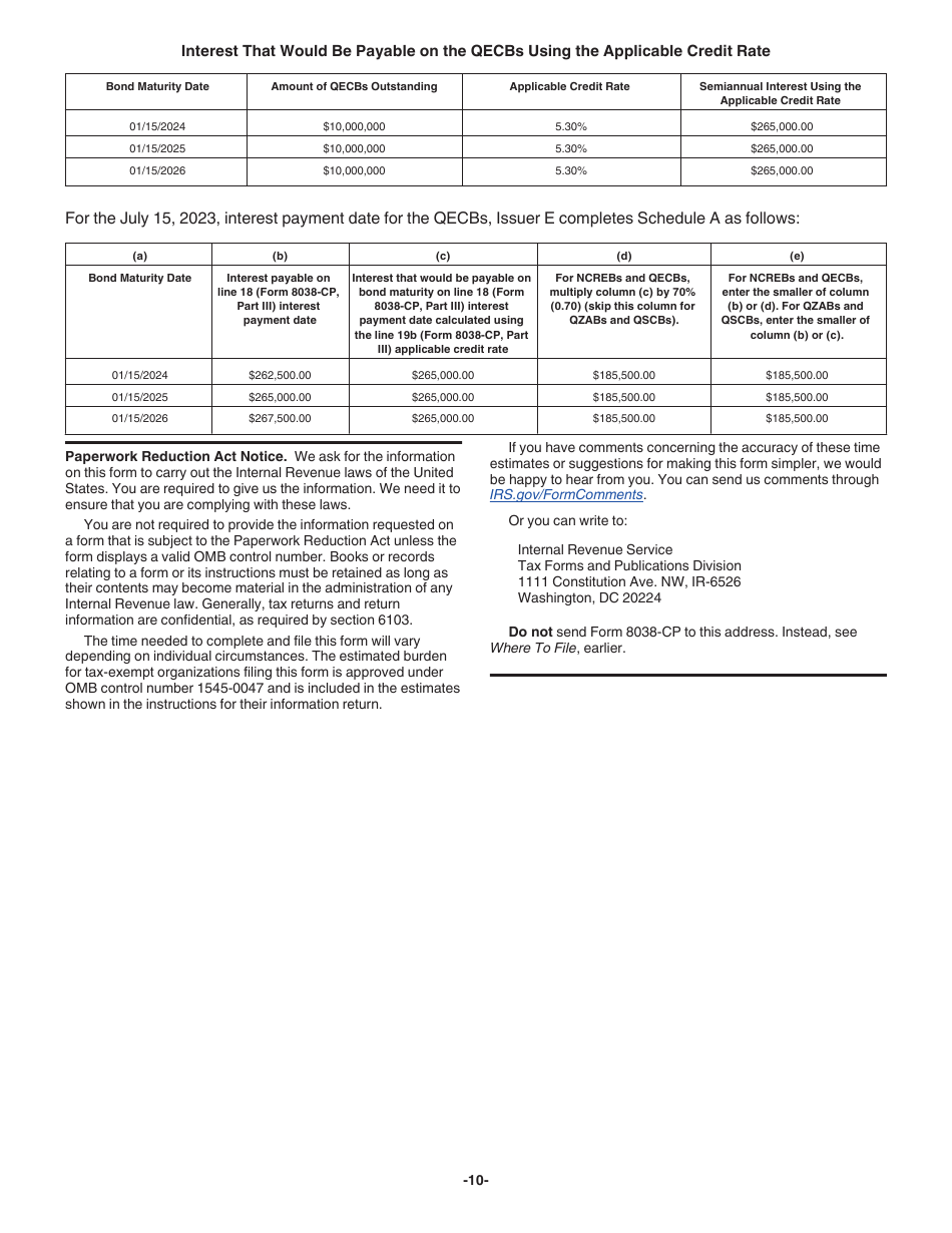 Instructions for IRS Form 8038-CP Schedule A Return for Credit Payments to Issuers of Qualified Bonds, Page 10