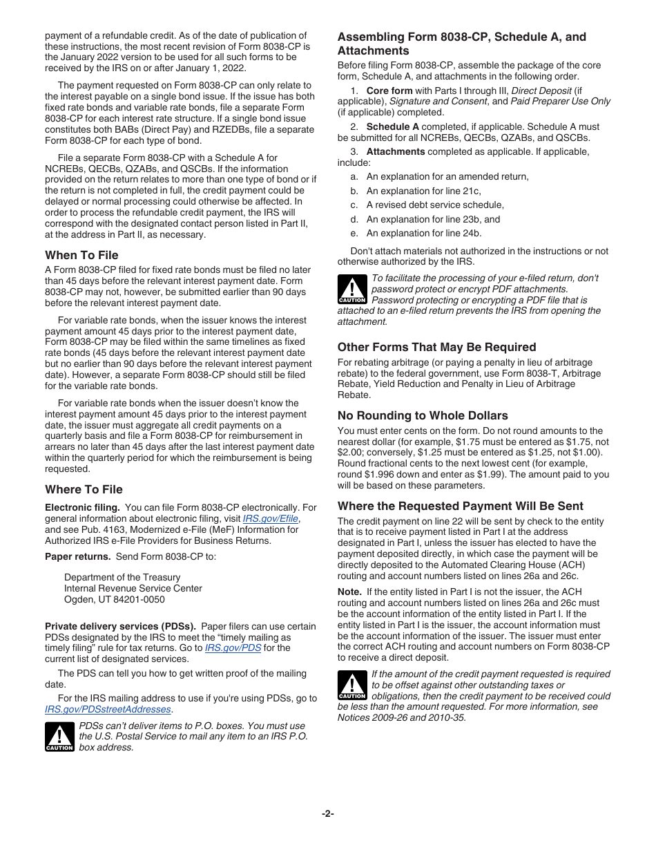 Instructions for IRS Form 8038-CP Schedule A Return for Credit Payments to Issuers of Qualified Bonds, Page 2