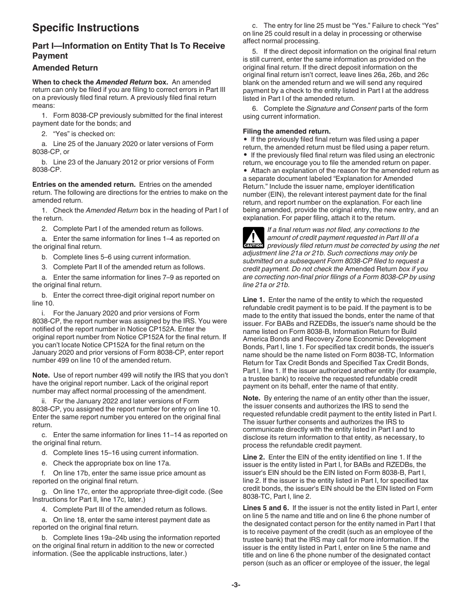 Instructions for IRS Form 8038-CP Schedule A Return for Credit Payments to Issuers of Qualified Bonds, Page 3