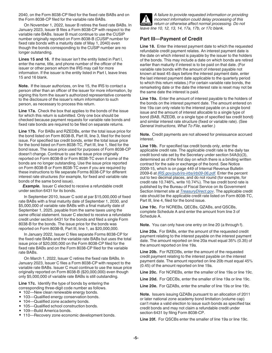 Instructions for IRS Form 8038-CP Schedule A Return for Credit Payments to Issuers of Qualified Bonds, Page 5