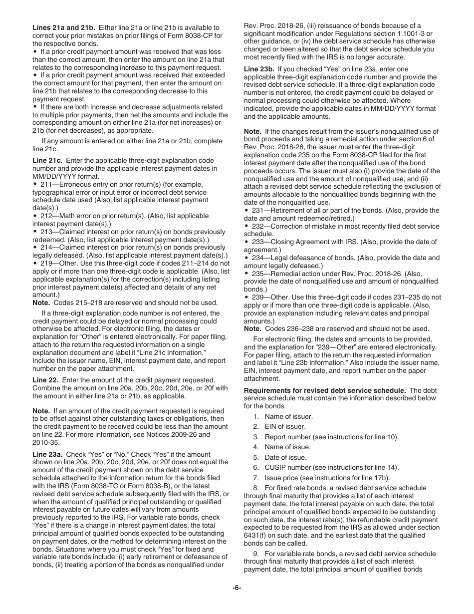 Instructions for IRS Form 8038-CP Schedule A Return for Credit Payments to Issuers of Qualified Bonds, Page 6