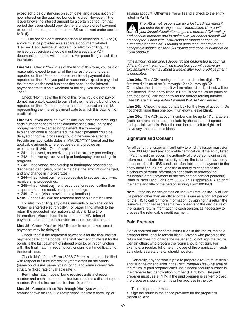Instructions for IRS Form 8038-CP Schedule A Return for Credit Payments to Issuers of Qualified Bonds, Page 7