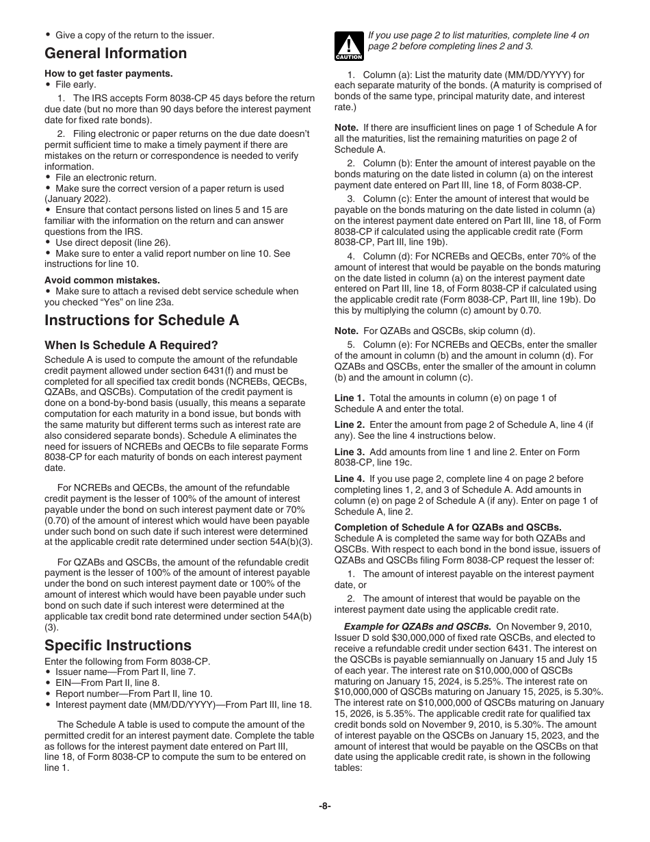 Instructions for IRS Form 8038-CP Schedule A Return for Credit Payments to Issuers of Qualified Bonds, Page 8