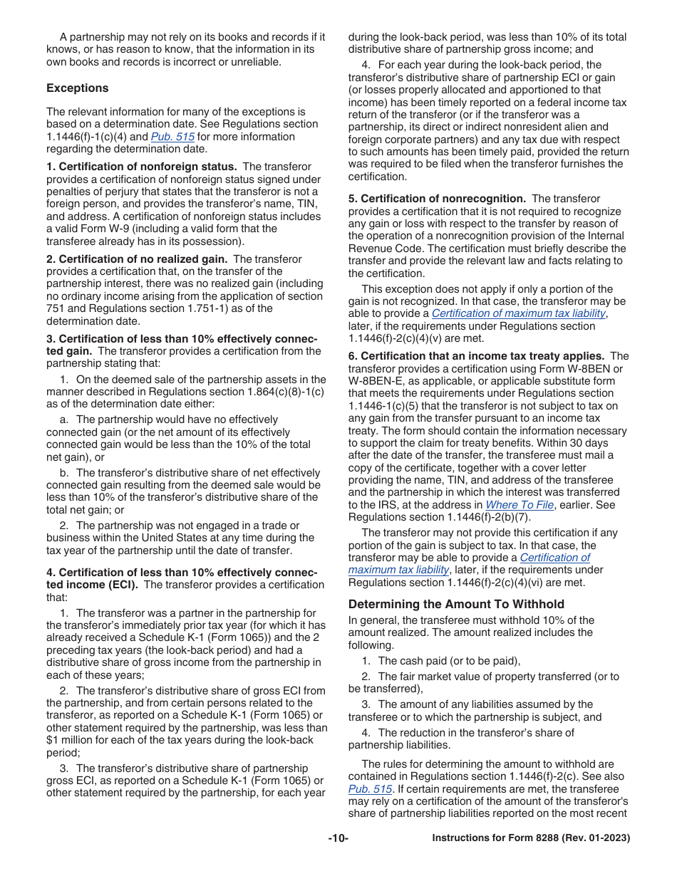Instructions for IRS Form 8288 U.S. Withholding Tax Return for Certain Dispositions by Foreign Persons, Page 10