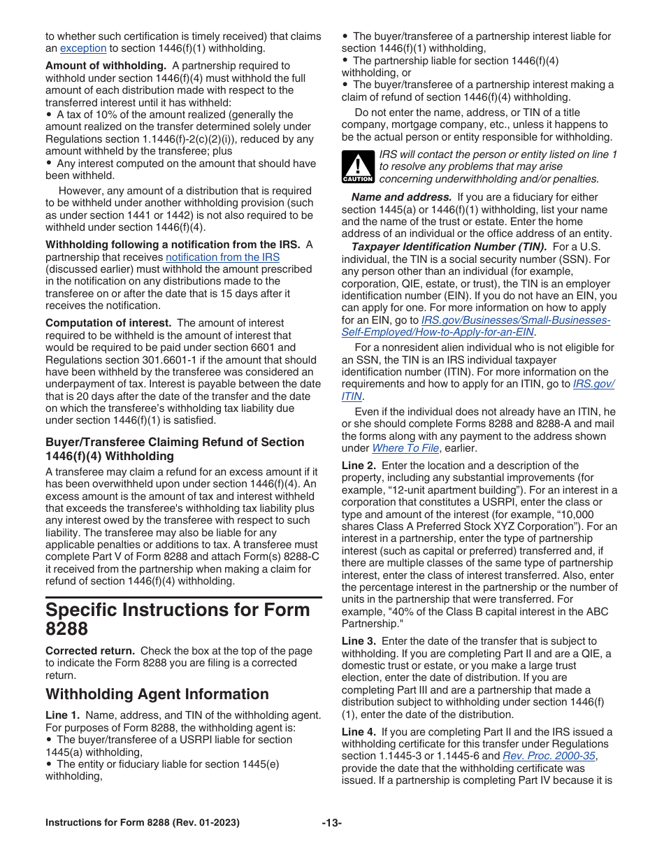 Instructions for IRS Form 8288 U.S. Withholding Tax Return for Certain Dispositions by Foreign Persons, Page 13