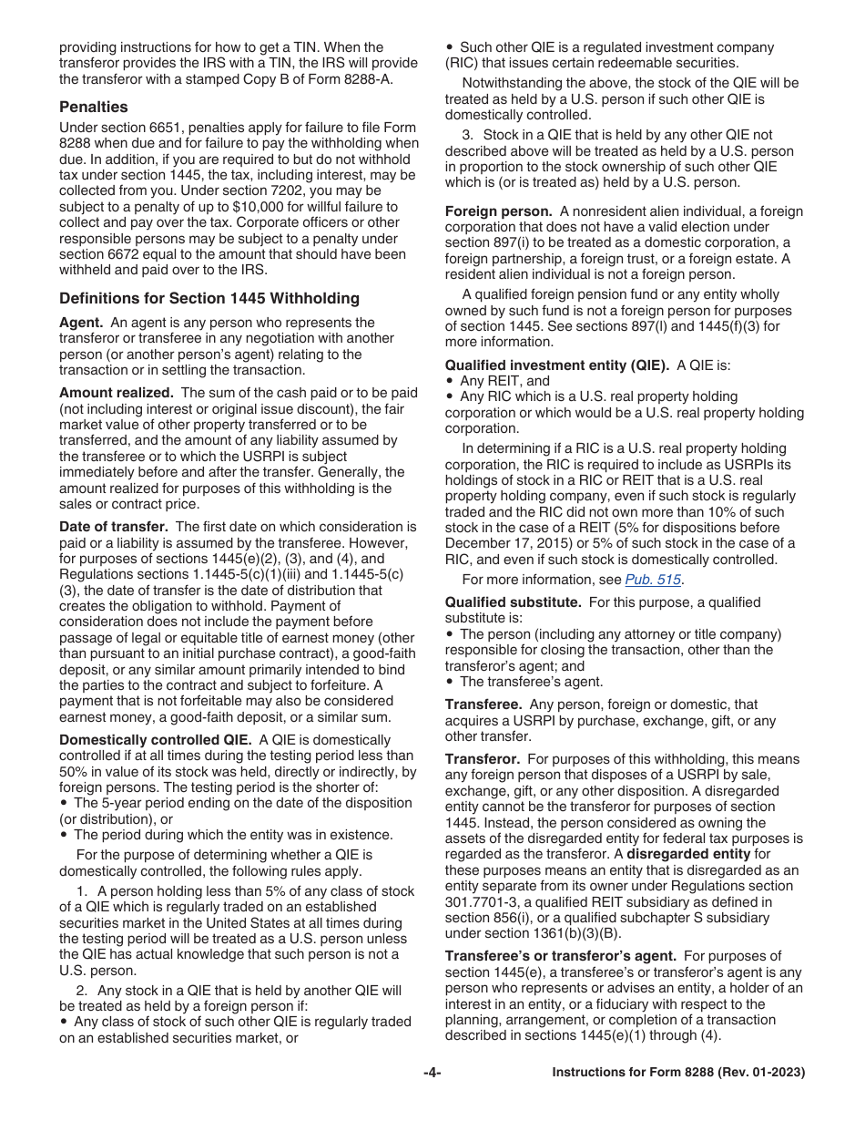Instructions for IRS Form 8288 U.S. Withholding Tax Return for Certain Dispositions by Foreign Persons, Page 4
