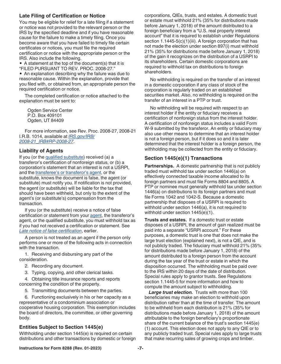 Instructions for IRS Form 8288 U.S. Withholding Tax Return for Certain Dispositions by Foreign Persons, Page 7