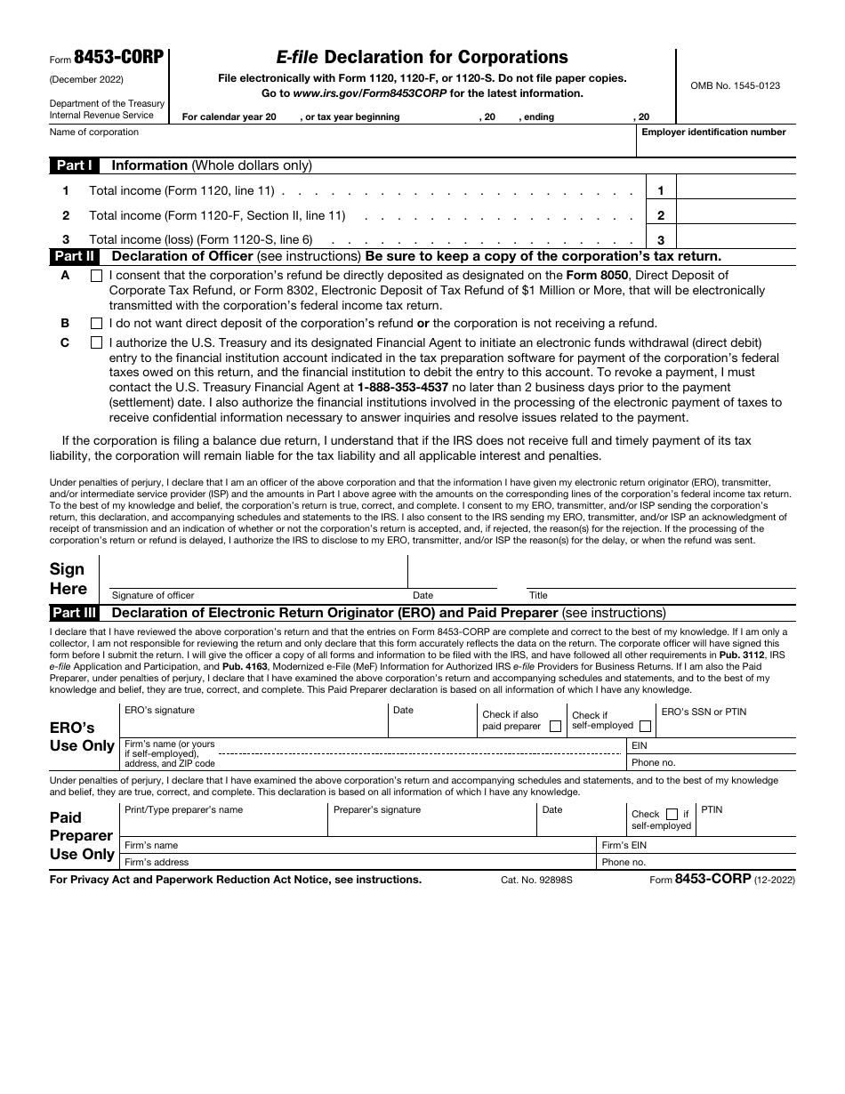 IRS Form 8453-CORP E-File Declaration for Corporations, Page 1