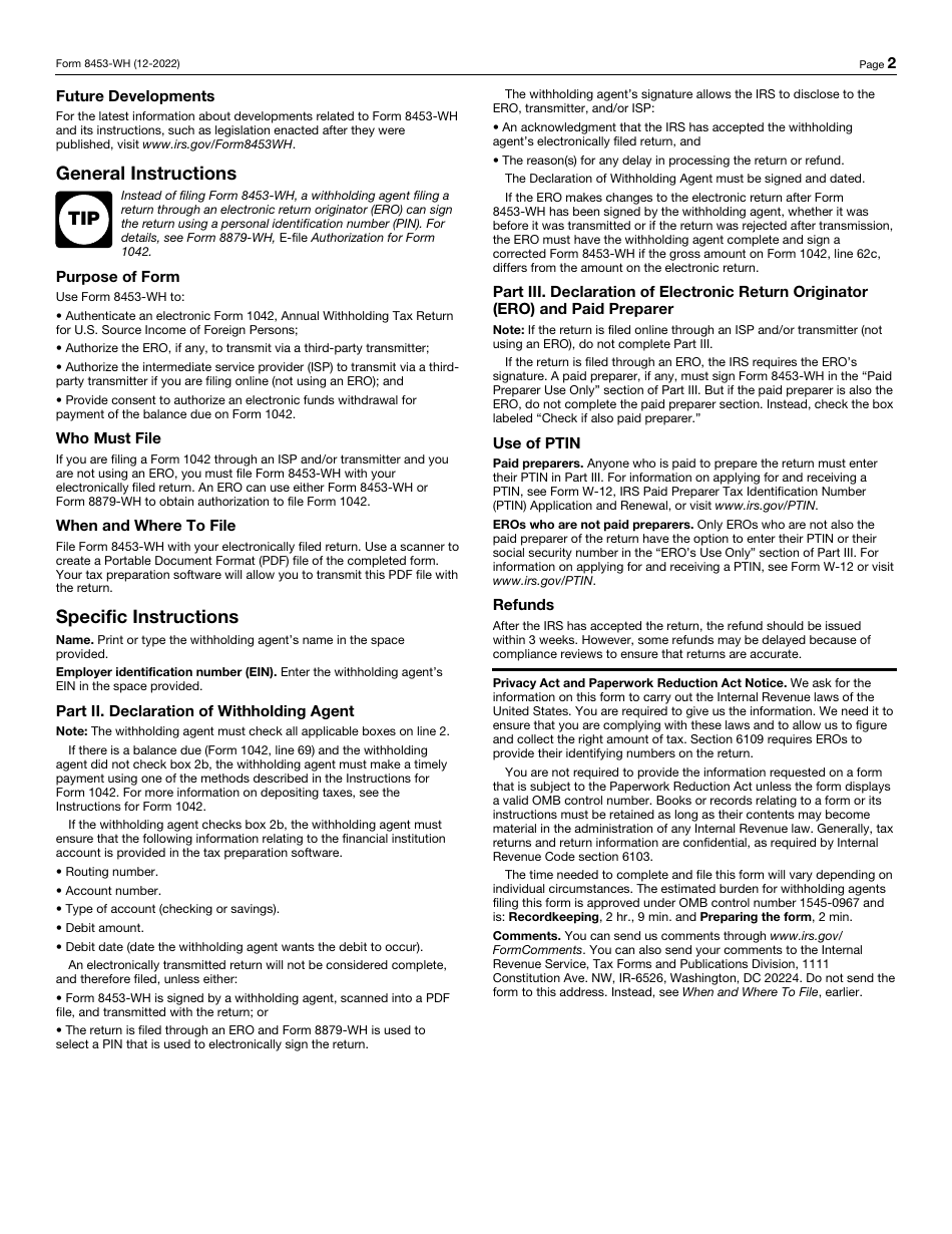 IRS Form 8453-WH E-File Declaration for Form 1042, Page 2