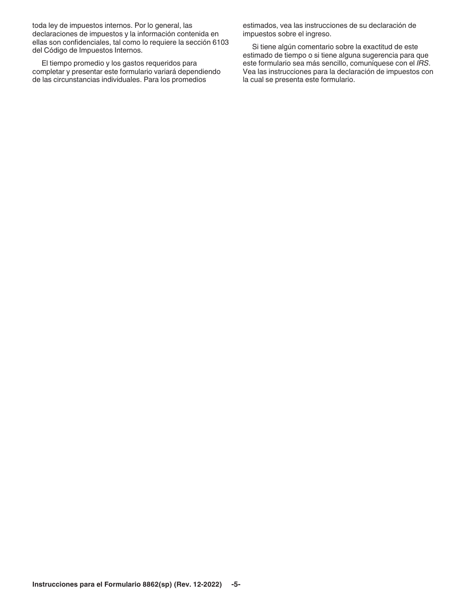 Instrucciones para IRS Formulario 8862(SP) Informacion Para Reclamar Ciertos Creditos Despues De Haber Sido Denegados (Spanish), Page 5