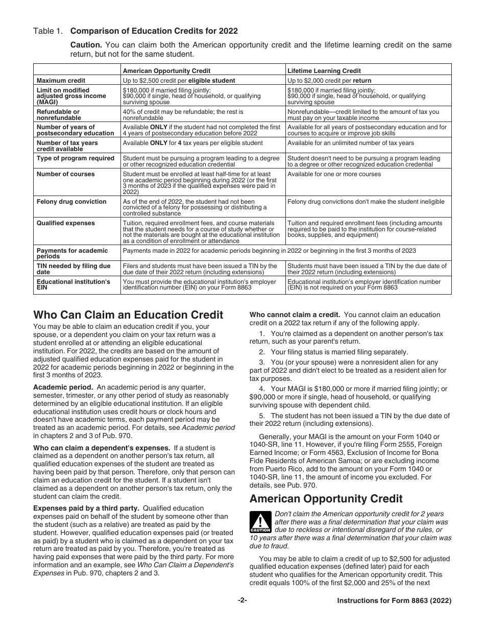 Instructions for IRS Form 8863 Education Credits (American Opportunity and Lifetime Learning Credits), Page 2