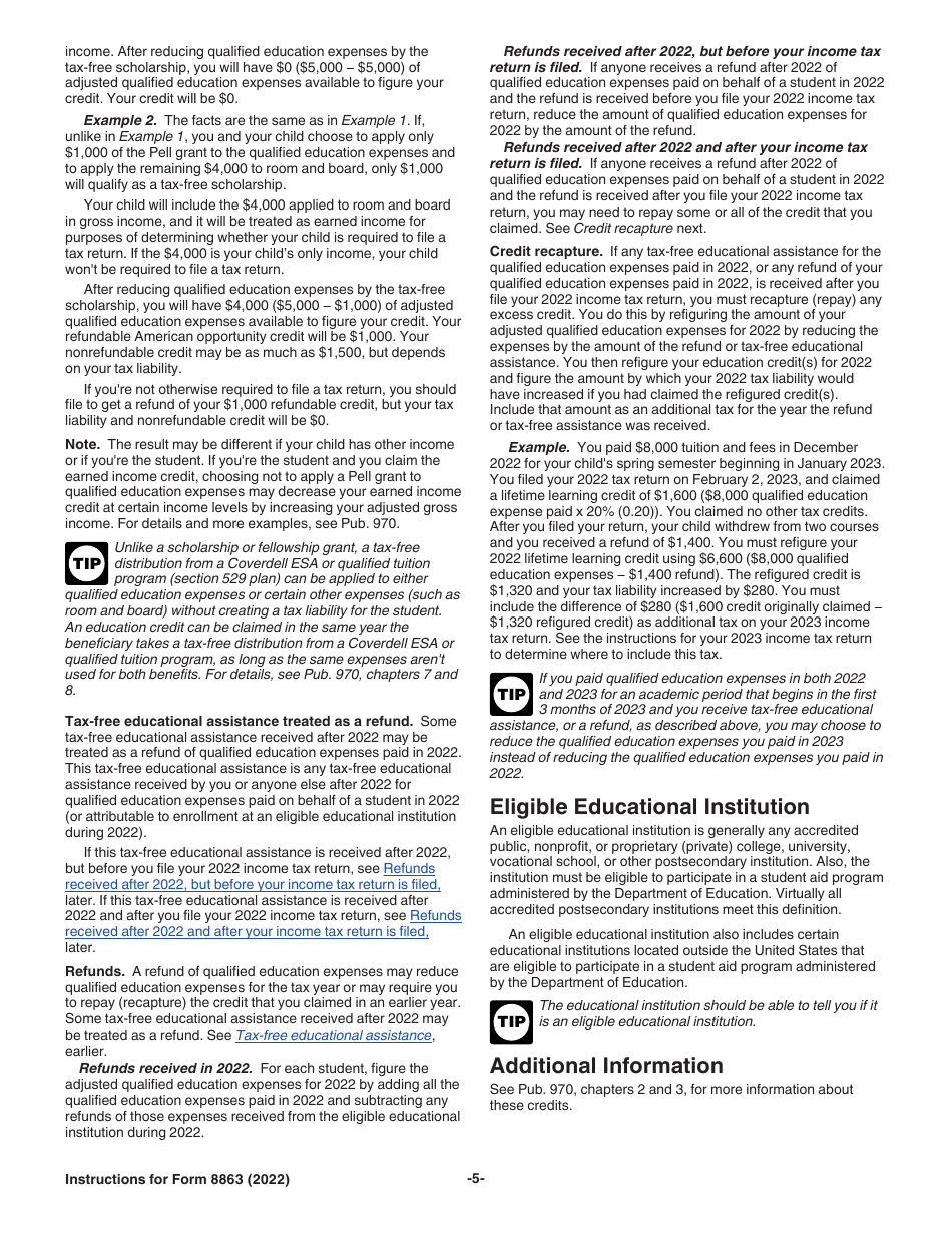 Download Instructions for IRS Form 8863 Education Credits (American Opportunity and Lifetime