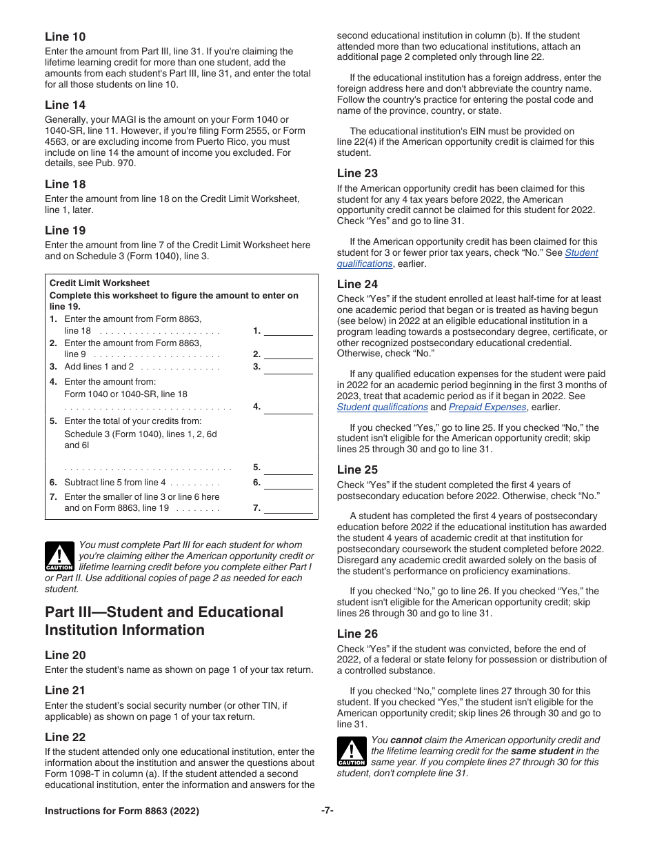 Download Instructions for IRS Form 8863 Education Credits (American