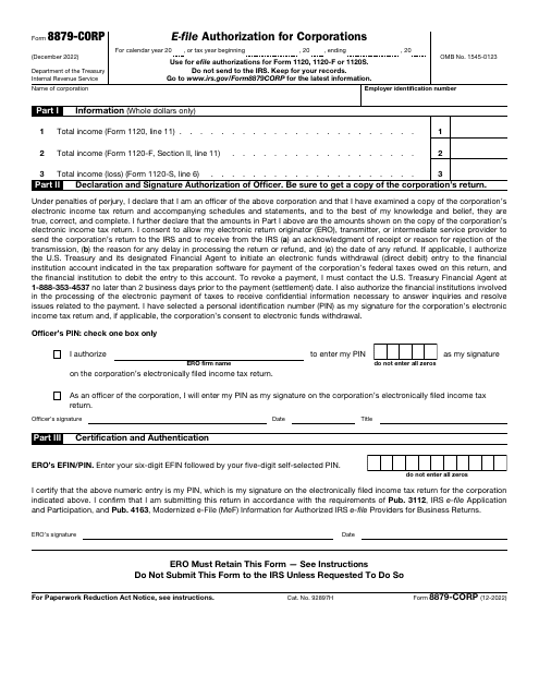 IRS Form 8879-CORP E-File Authorization for Corporations