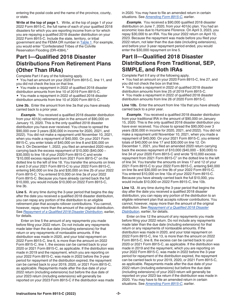 Instructions for IRS Form 8915-C Qualified 2018 Disaster Retirement Plan Distributions and Repayments, Page 3