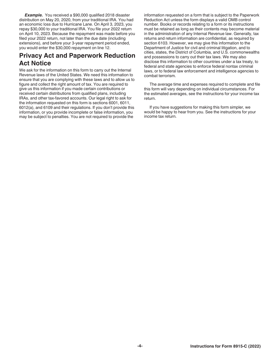 Instructions for IRS Form 8915-C Qualified 2018 Disaster Retirement Plan Distributions and Repayments, Page 4