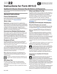 Document preview: Instructions for IRS Form 8915-D Qualified 2019 Disaster Retirement Plan Distributions and Repayments