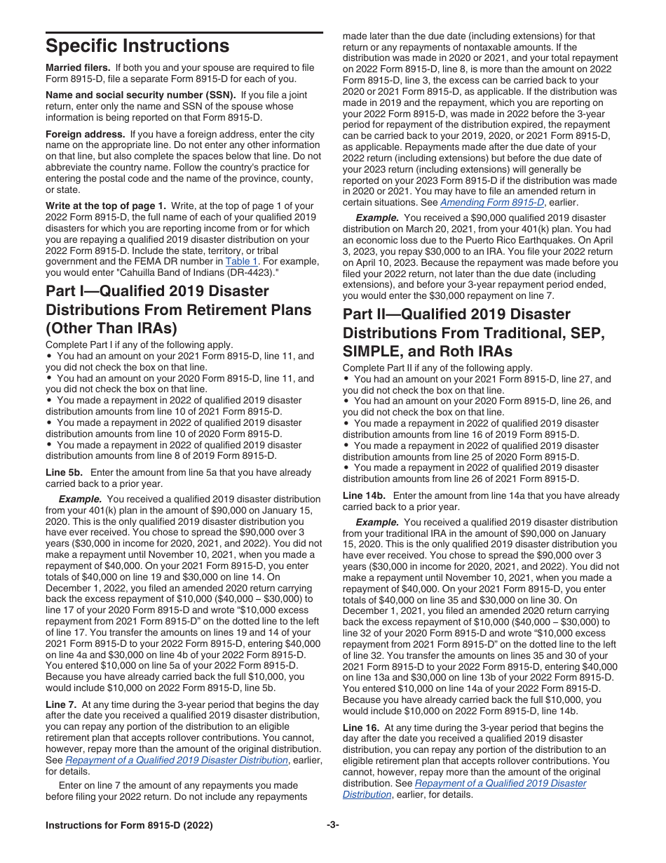 Instructions for IRS Form 8915-D Qualified 2019 Disaster Retirement Plan Distributions and Repayments, Page 3