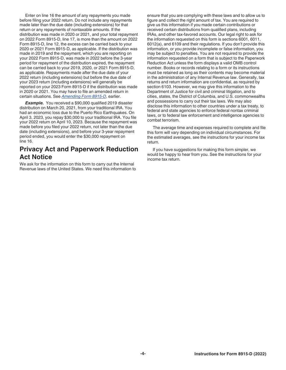 Instructions for IRS Form 8915-D Qualified 2019 Disaster Retirement Plan Distributions and Repayments, Page 4