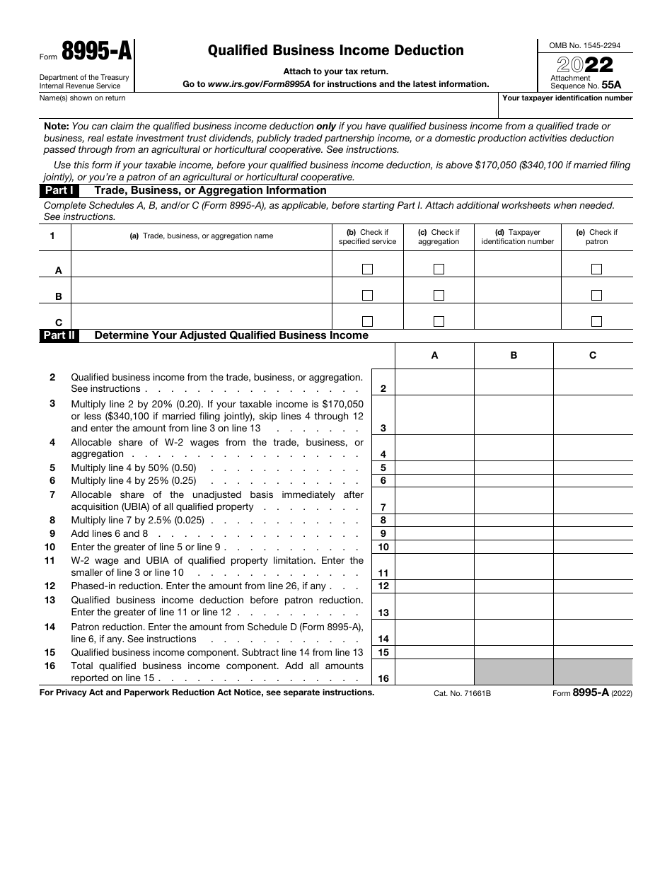 IRS Form 8995A Download Fillable PDF or Fill Online Qualified Business