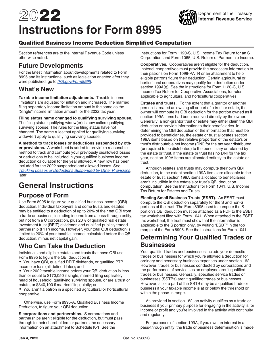 Instructions for IRS Form 8995 Qualified Business Income Deduction Simplified Computation, Page 1