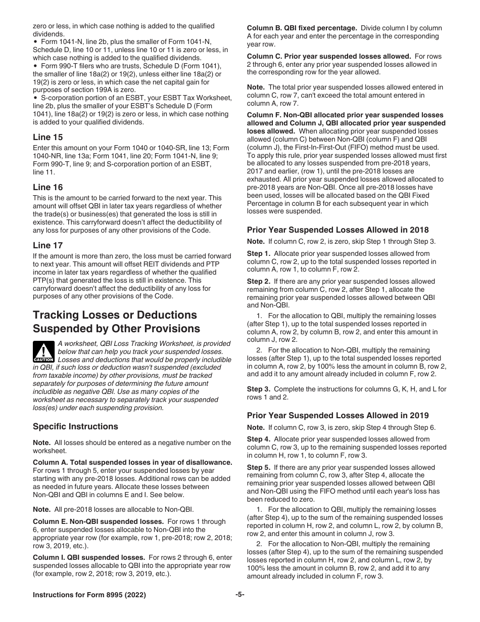 Instructions for IRS Form 8995 Qualified Business Income Deduction Simplified Computation, Page 5