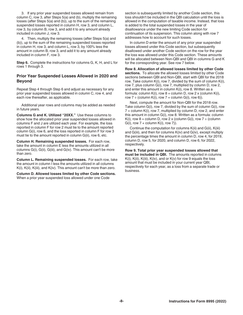 Instructions for IRS Form 8995 Qualified Business Income Deduction Simplified Computation, Page 8