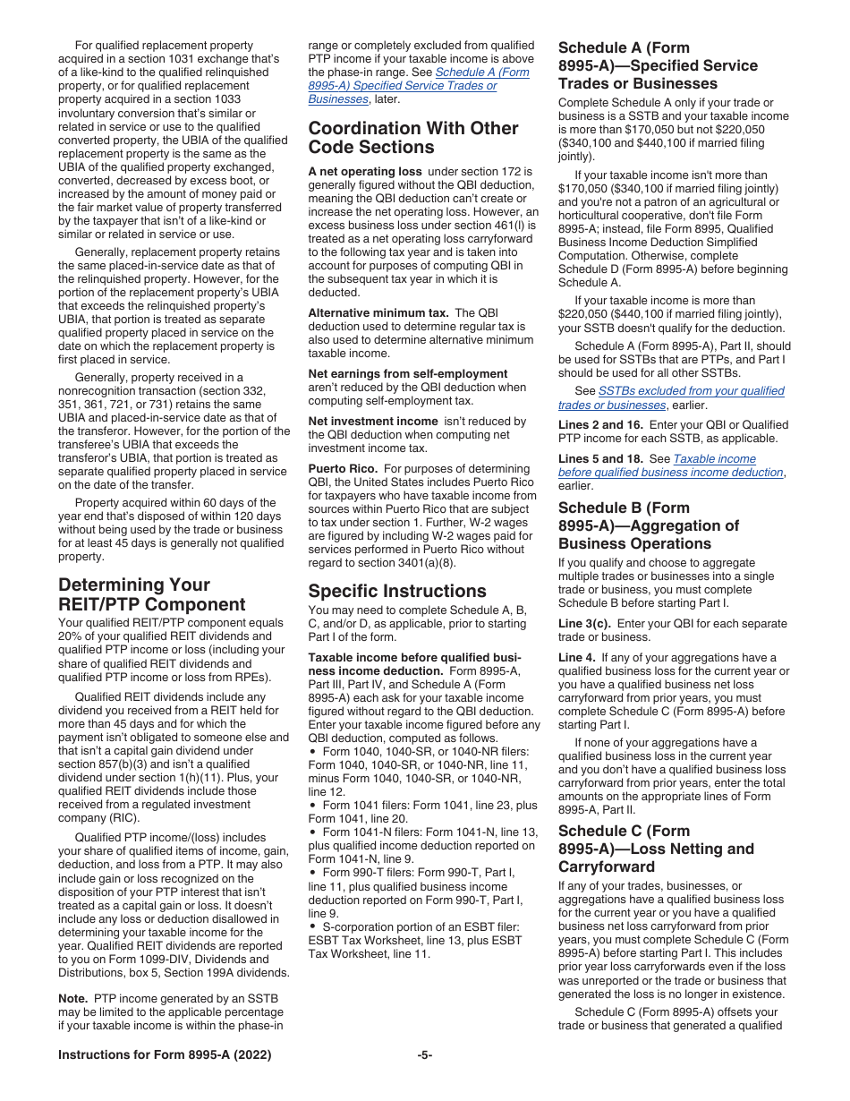 Instructions for IRS Form 8995-A Deduction for Qualified Business Income, Page 5