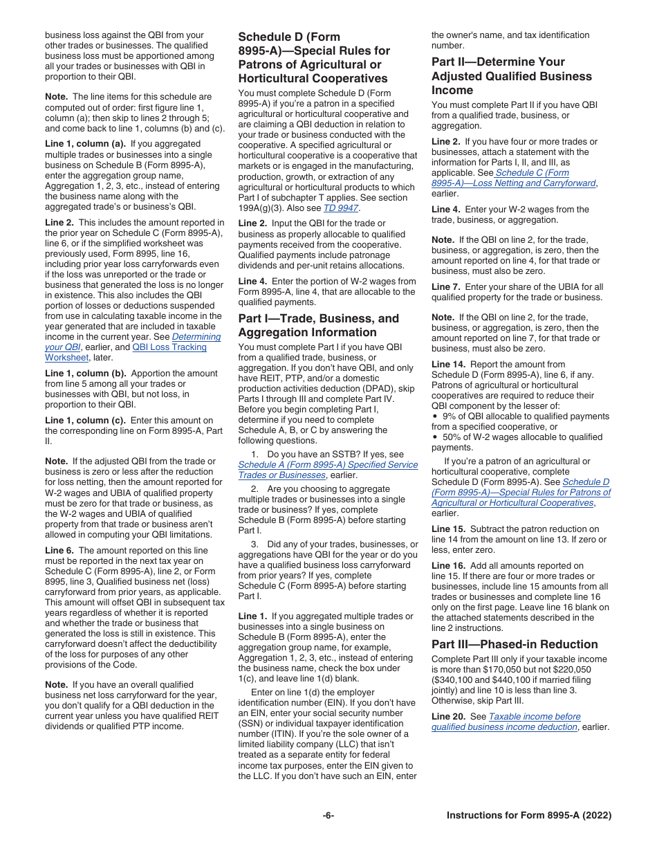 Instructions for IRS Form 8995-A Deduction for Qualified Business Income, Page 6