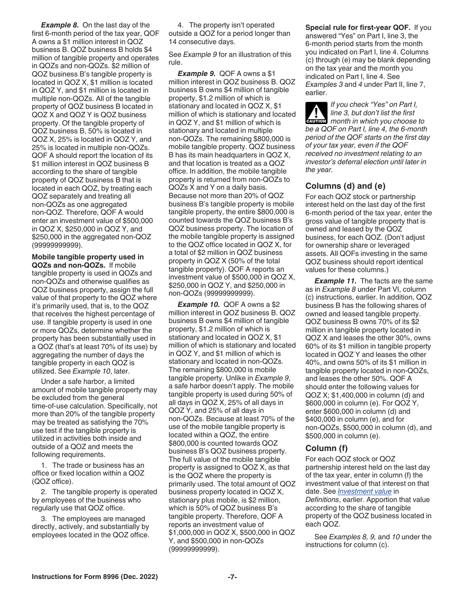 Instructions for IRS Form 8996 Qualified Opportunity Fund, Page 7