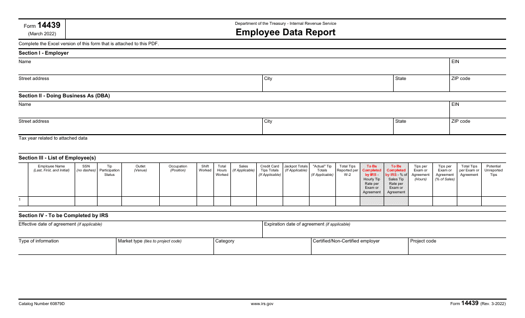 IRS Form 14439 Employee Data Report