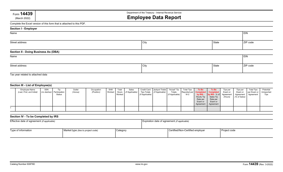 IRS Form 14439 Employee Data Report, Page 1