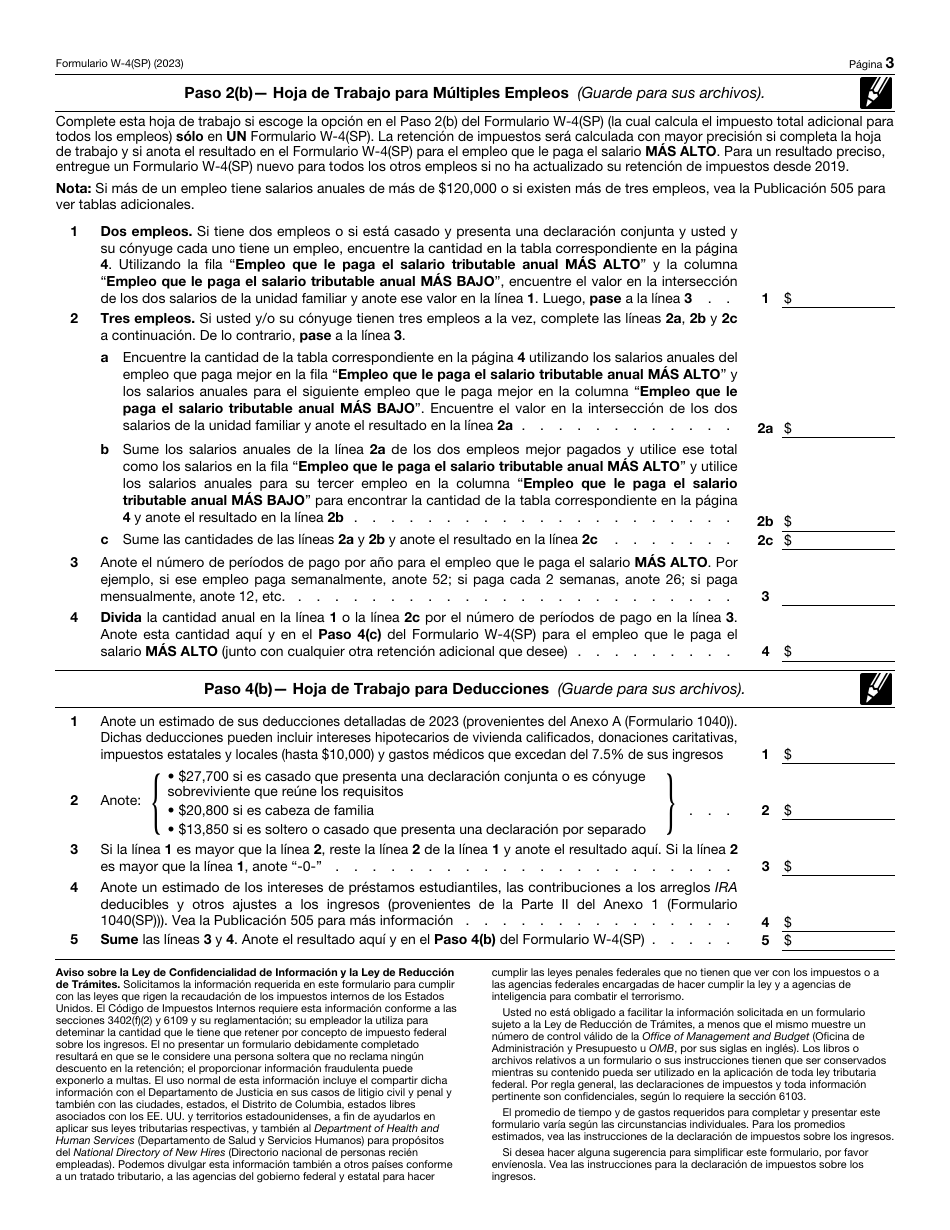 IRS Formulario W-4(SP) Certificado De Retenciones Del Empleado (Spanish), Page 3