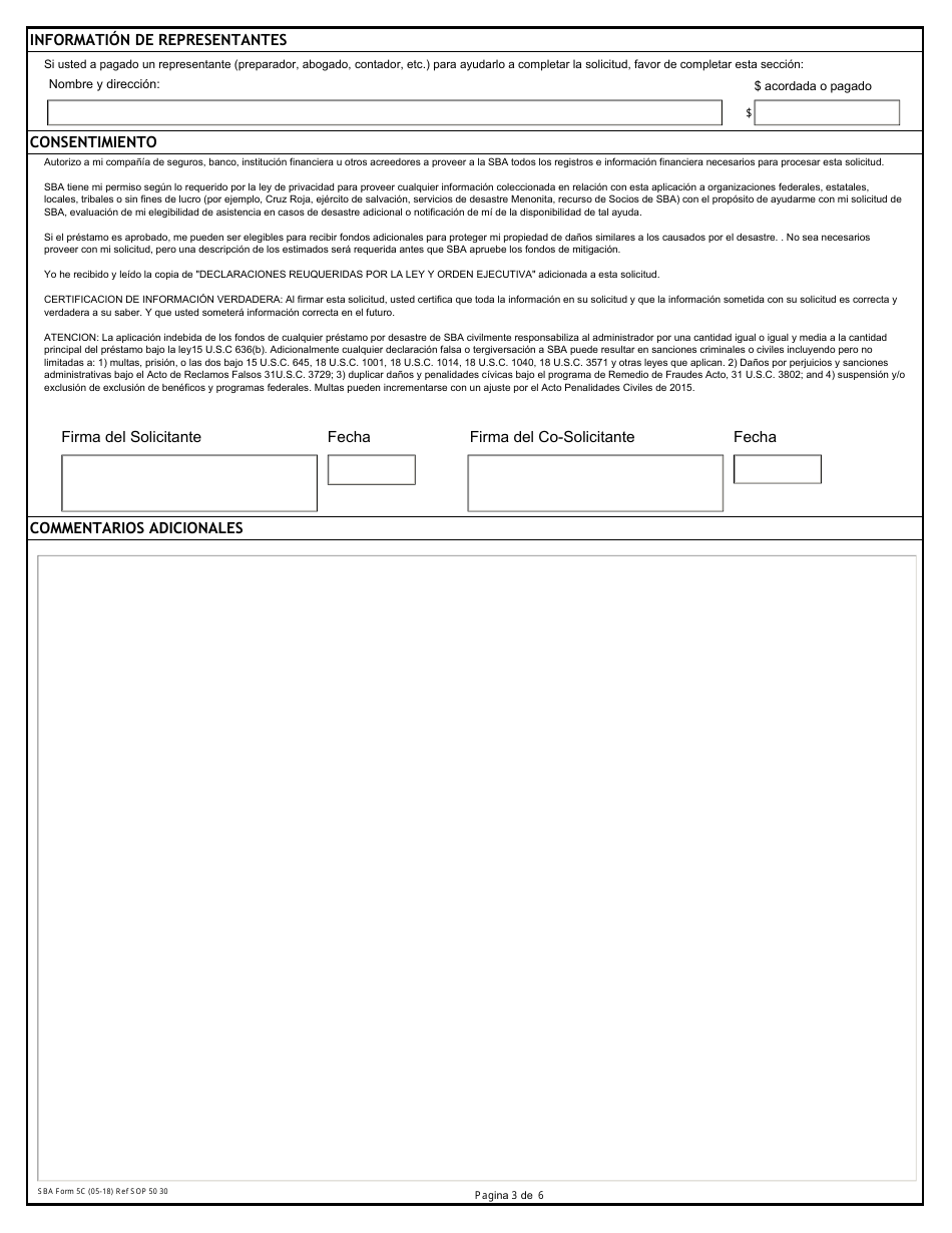 SBA Formulario 5C Solicitud De Prestamos Para Hogares Y Pequenos Negocios (Spanish), Page 3
