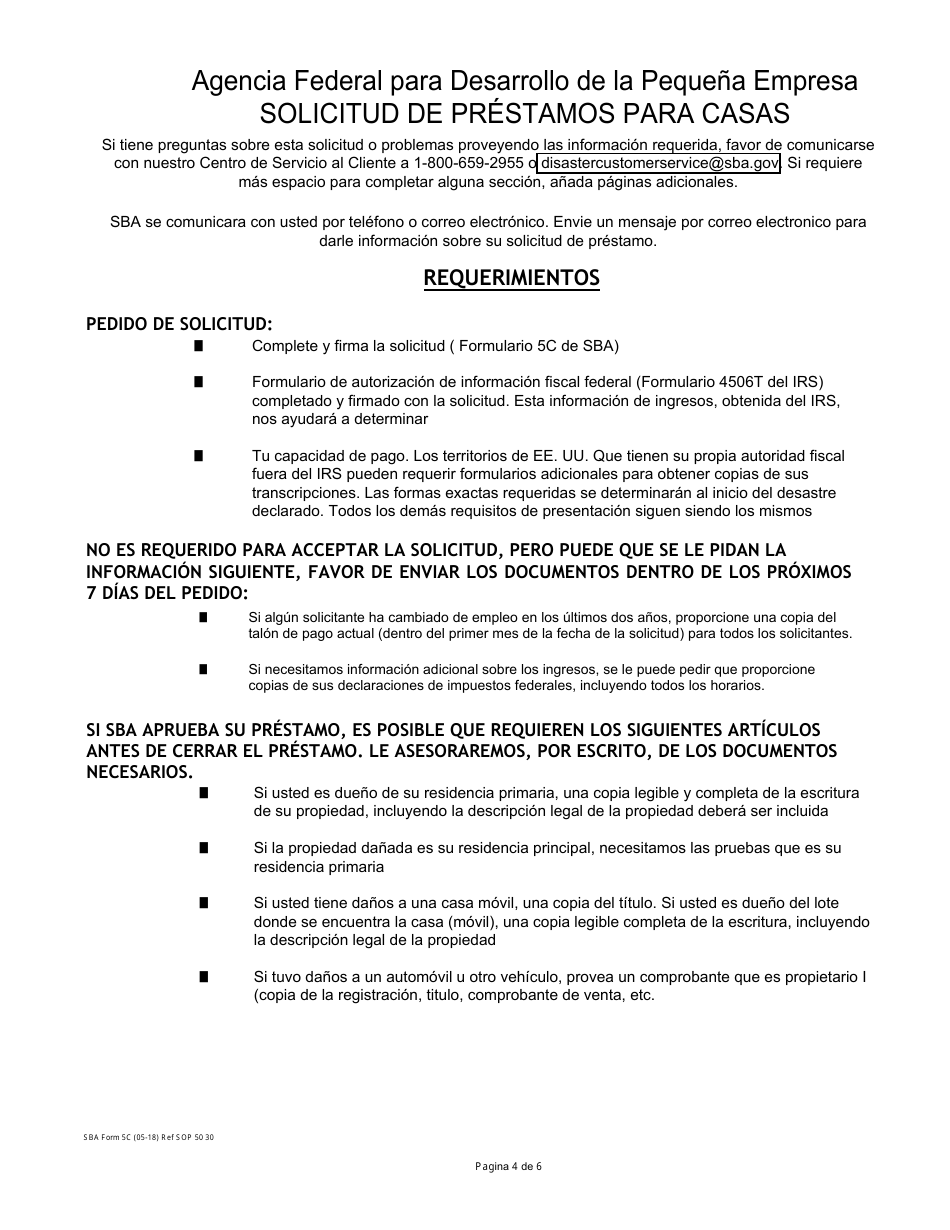 SBA Formulario 5C Solicitud De Prestamos Para Hogares Y Pequenos Negocios (Spanish), Page 4