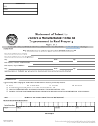Form MV72 Statement of Intent to Declare a Manufactured Home an Improvement to Real Property - Montana