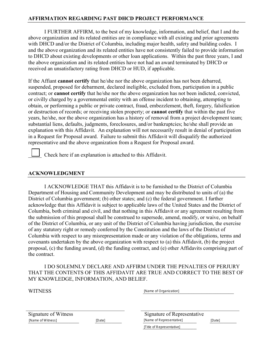 Project / Contract Eligibility Affidavit - Washington, D.C., Page 3