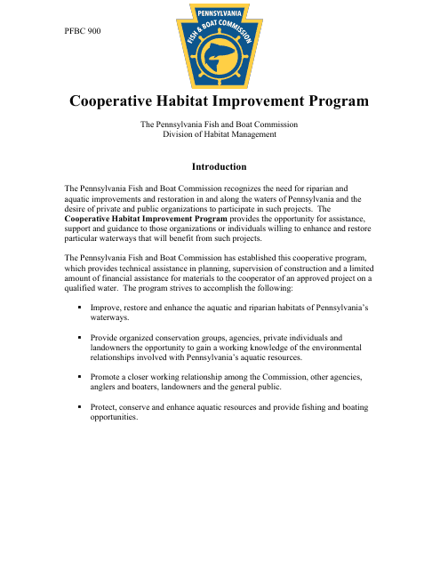 Form PFBC901 Request for Cooperative Habitat Improvement Project - Pennsylvania