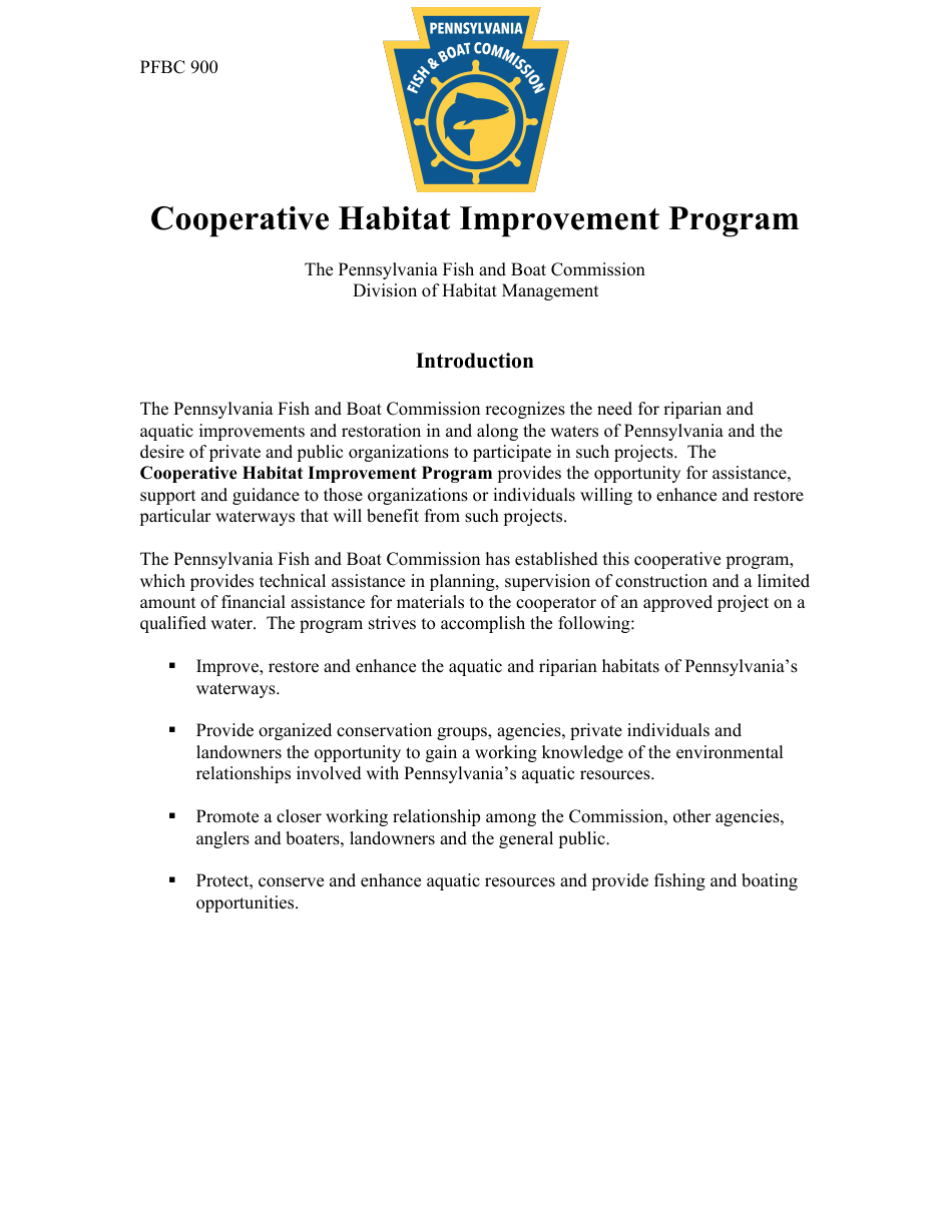 Form PFBC901 Request for Cooperative Habitat Improvement Project - Pennsylvania, Page 1