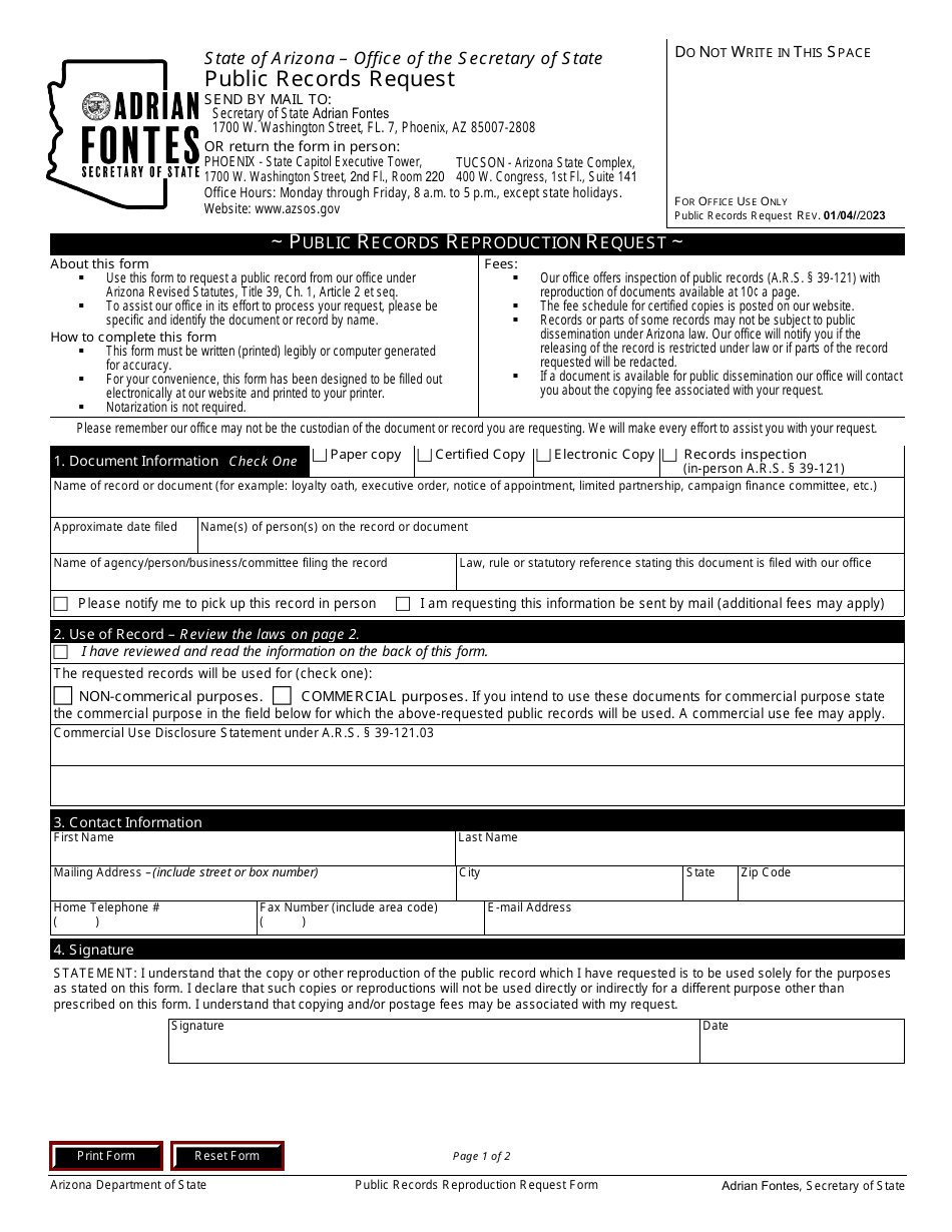 Arizona Public Records Request Fill Out Sign Online And Download PDF