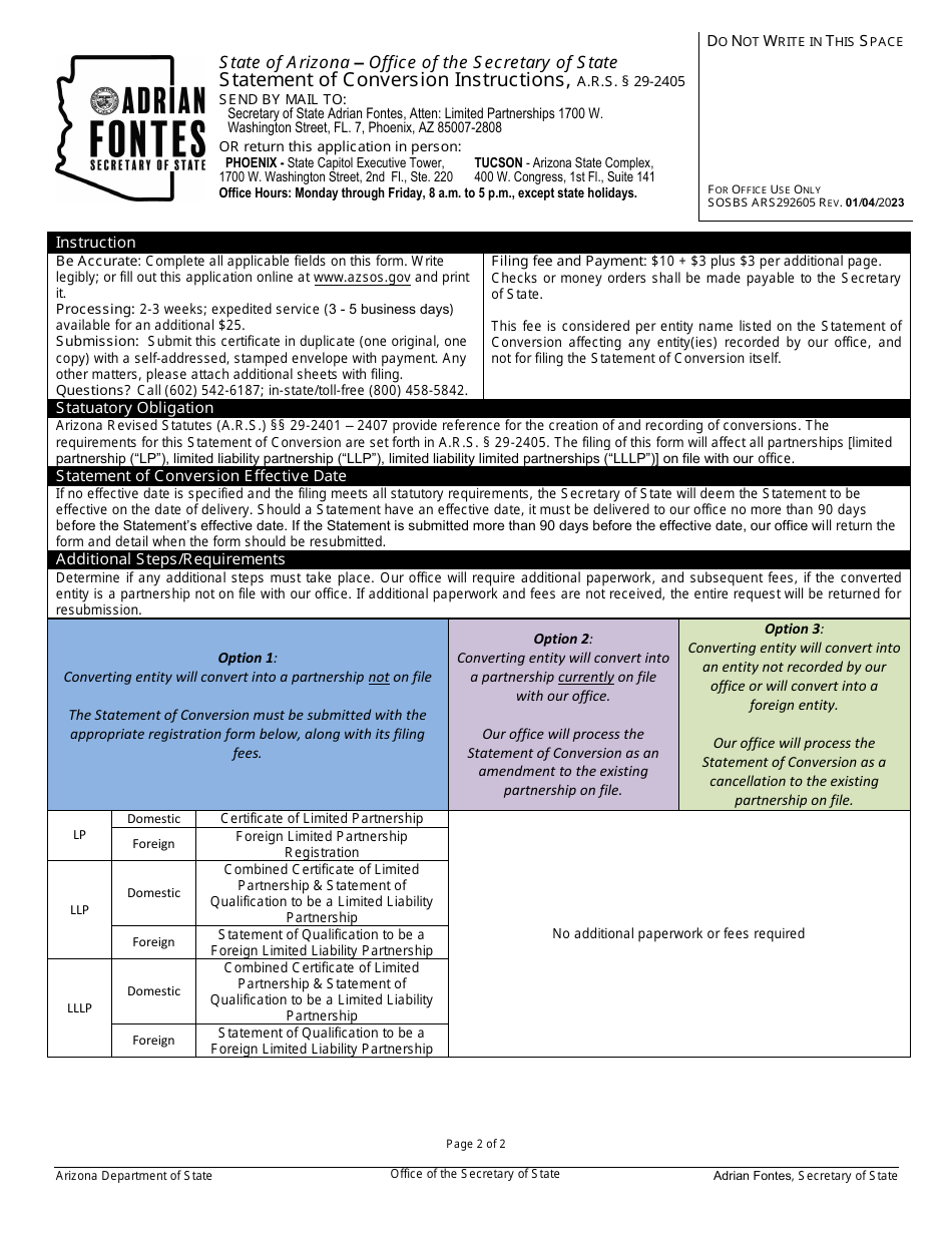 Statement of Conversion - Arizona, Page 2